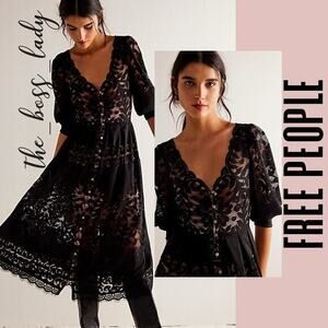 Free People Black Lace Midi Dress